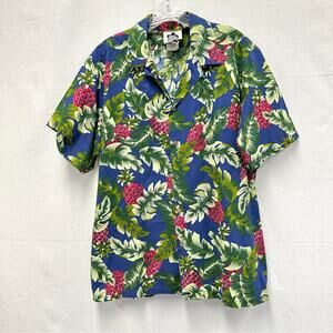 Hilo Hattie tropical‎ purple pineapple short sleeve button up short mens large